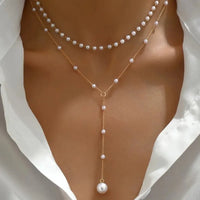 Faux Pearl Lariat Necklace
