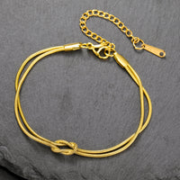Cazador Gold Color Love Knot Double Snake Chain Bracelet Stainless Steel Trendy Bracelets for Women Men Jewelry Mother's Gift