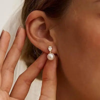 Women Gold Pearl Earrings Dainty Wedding Earring 14K Gold Plated Formal Pearl Drop Earrings Trendy Simple Wedding Bride Earring
