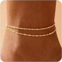 Gold Anklets Bracelets for Women Waterproof,14K Gold Plated Stainless Steel Dainty Layered Anklets Bracelets Set Jewelry Gift