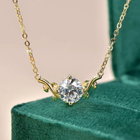 Lnngy Exquisite Leaf Shape Pendant Necklace Certified 8MM Moissanite Diamond Necklaces for Women Neck Jewelry Accessories