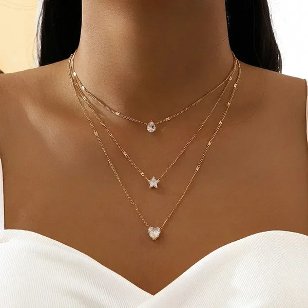 Star Charm Layered Necklace Neck