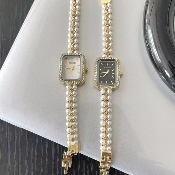 Pearl Studded Strap Watch Luxury