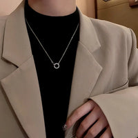 Personality Gold Color Stainless Steel Zircon Double Ring Pendant Necklaces for Women Charm Bride Collar Korea Jewelry Colorfast