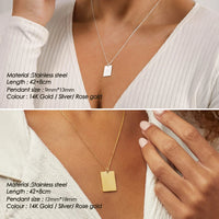 EManco Necklace Stainless Steel Necklace Women Simple Long Chain Rectangular Pendant Necklace Statement Couples Choker Gifts