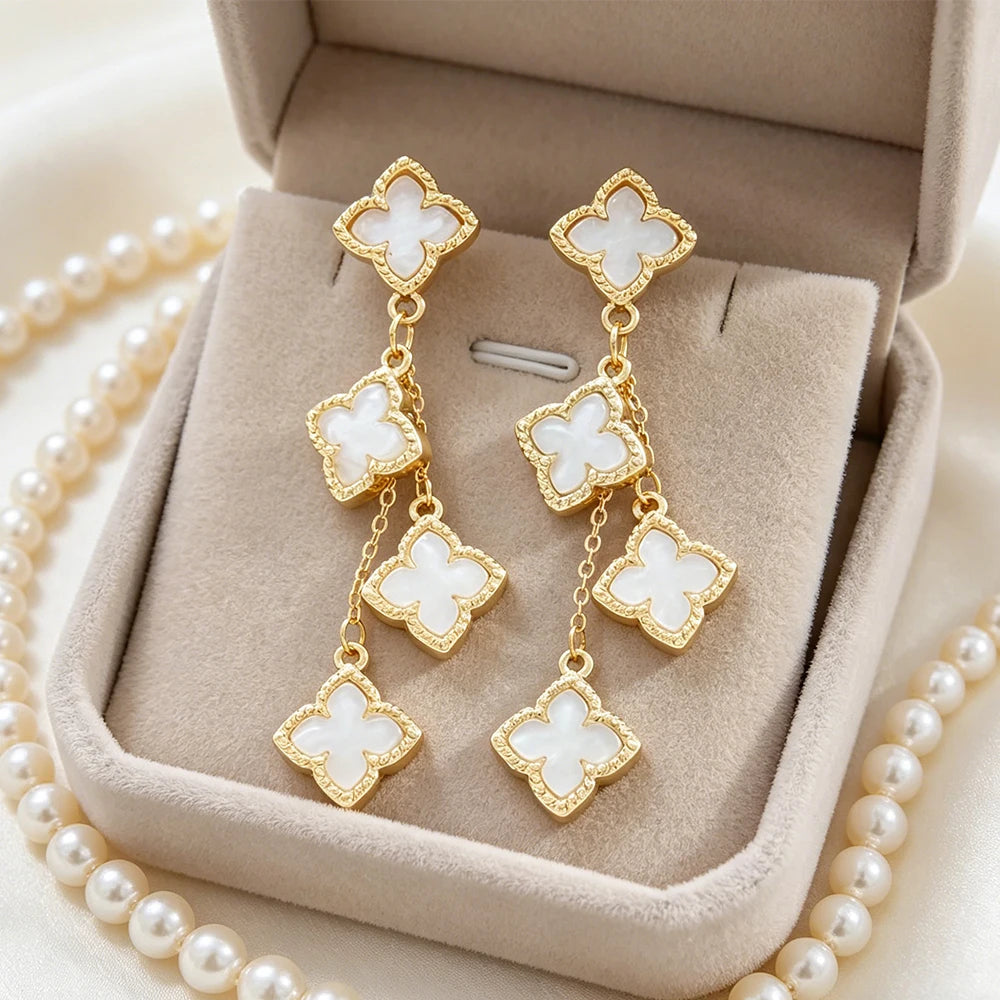 Shell Inlay Drop Earrings for