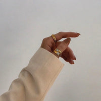 Fashion Oval Zircon Crystal Chunky Bilayer Round Rings for Women Stainless Steel Finger Ring Wedding Aesthetics Jewelry