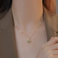 Fashion Chinese Style Blessing Bag Pendant Zircon Round Jadeite Green Imitation of Hotan Jade Chain Choker Women Necklaces