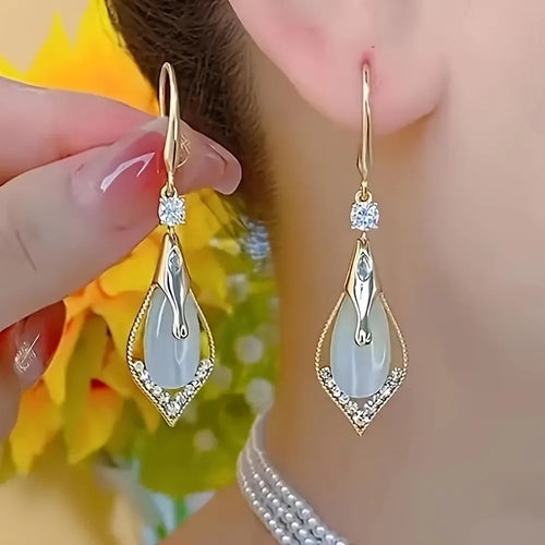 Cat's Eye Stone Pendant Earrings