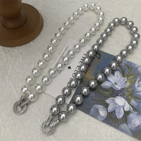 6/8/10MM Gray Simulated-pearl Beads Chain Necklace for Women Elegant Lady Long Sweater Chain Versatile High-grade Necklaces