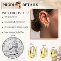 3Pairs Hoop Earrings Set for Women Gold Silver Plated Earring Hypoallergenic Small Huggie Hoops Lightweight Hoop Earrings Stack