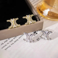 Gold Plated Zircon Letter Earrings Korean Fashion Versatile Lightweight Luxury Simple Women's Jewelry Ear Cuffs