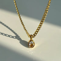 Delicate Multicolour Oval CZ Natural Stone Pendant Necklace for Women Stainless Steel Cuban Chain Necklace Fashion Jewelry Gift