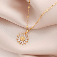 Gold Plated Sunflower Necklace for Women Jewelry Titanium Steel Zircon Big Pendant Necklace Luxury Choker Korea Style Wholesale
