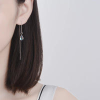 Teardrop Moonstone Dangle Long Chain Threader Earrings