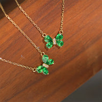925 Sterling Silver 18K Gold Plated Emerald CZ Bow Necklace Women Dainty Cute Butterfly Pendant Fashion Jewelry Gift