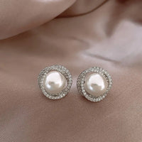 2025 New Fashion Design Geometric Spiral Silver Color Pearl Zircon Stud Earrings Luxury Jewelry Party Ear Accessories for Women
