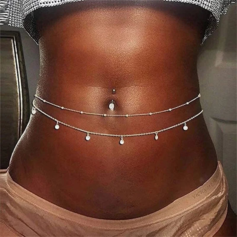 Double-Layer Rhinestone Tassel Waist Chain