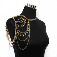 European and American foreign trade street photography fashion multi-layer sexy tassel ball shoulder chain body chain cross-bord
