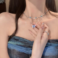 Shiny Zircon Bilayer Choker Clavicle