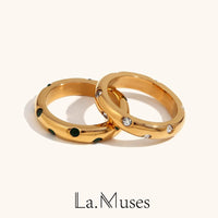 La. Muses Sparkling Cubic Zirconia Ring Stainless Steel Women's Ring 18K Gold Plated Fashion Jewelry Gift