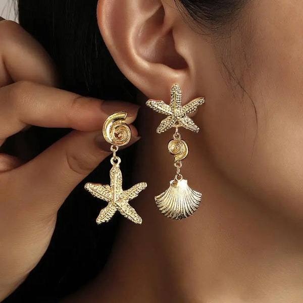Conch Shell Starfish Earrings in