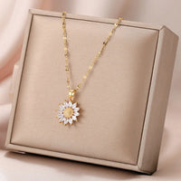 Gold Plated Sunflower Necklace for Women Jewelry Titanium Steel Zircon Big Pendant Necklace Luxury Choker Korea Style Wholesale