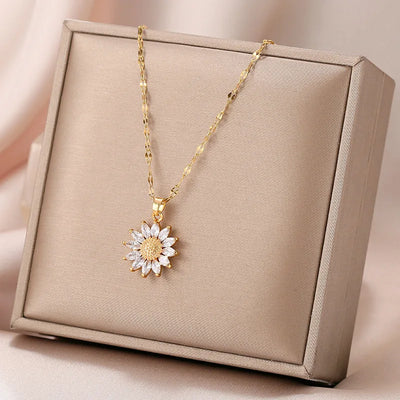 Gold Sunflower Flower Necklace