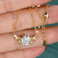 Lnngy Exquisite Leaf Shape Pendant Necklace Certified 8MM Moissanite Diamond Necklaces for Women Neck Jewelry Accessories