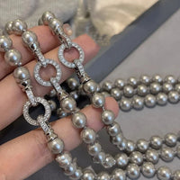 6/8/10MM Gray Simulated-pearl Beads Chain Necklace for Women Elegant Lady Long Sweater Chain Versatile High-grade Necklaces