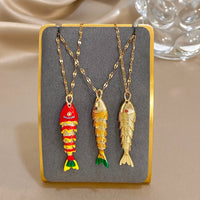 18K Gold Plated Stainless Steel Fish Pendant Necklace For Women Creative Ocean Series Clavicle Choker Chain Jewelry Gifts