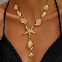 Ocean Vacation Conch Starfish Shell Geometric Necklace