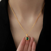 Green Crystal Pendant Titanium Steel Necklace Female Stainless Steel Adjustable Necklace
