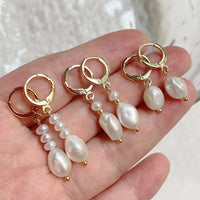 Gold Color Natural Freshwater Pearl Drop Earrings Irregular Baroque Pearl Tassel Pendulum Charm Small Loop Huggie Pearl Earring