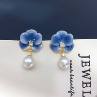 ZHBORUINI 7-7.5mm Freshwater Pearl Earrings Dreamy Blue Phalaenopsis Elegant Flower Earrings Vintage Fashion Jewelry Romantic