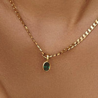 Delicate Multicolour Oval CZ Natural Stone Pendant Necklace for Women Stainless Steel Cuban Chain Necklace Fashion Jewelry Gift