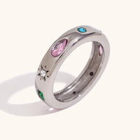 La.Muses Simple Cubic Zirconia High-end Stainless Steel 18K Gold Rings for Women Daily Waterproof Jewelry and Accessories