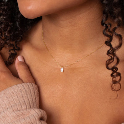 Gold Zircon Rectangle Necklace