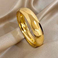Glossy Gold Plated Stainless Steel Bracelet for Women Men Fashion 10 15 30mm Size Chunky Smooth Cuff Bangles Waterproof Jewelry