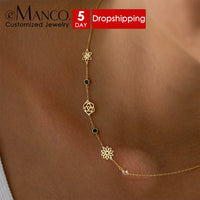 eManco Custom Birthstone Necklaces Stainless Steel Botanical Flower Pendant Women's Personalized Necklace Jewelry Birthday Gift