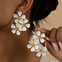 Exaggerated Retro Style Long Bohemian Temperament Spray Paint With Gold Plated Small Flowers Earrings
