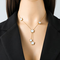 GANEMLY 316L Stainless Steel Five Leaf Clover Pendant Necklace For Women Trendy Reversible White Flower Jewelry Holiday Gifts
