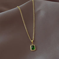 Green Crystal Pendant Titanium Steel Necklace Female Stainless Steel Adjustable Necklace