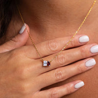 EManco Stainless Steel Rose Red with Pink Zirconia Pendant Necklace For Women's Party Wedding Statement Fine Jewelry Gift
