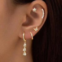 5PCS Stainless Steel Geometry Huggie Hoop Earrings Set Daily Wear Gold Color Zircon Ear Piercing Earring Wedding Jewelry Aretes
