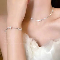 Silver Coclor Bow Necklace Bracelet
