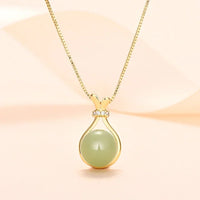 Fashion Chinese Style Blessing Bag Pendant Zircon Round Jadeite Green Imitation of Hotan Jade Chain Choker Women Necklaces
