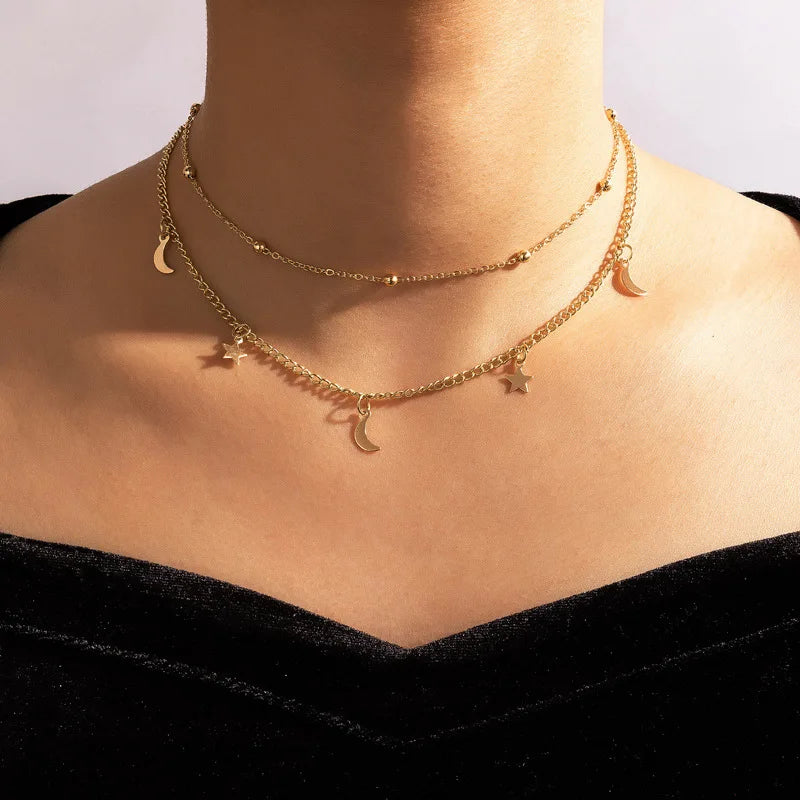 Star & Moon Layered Choker