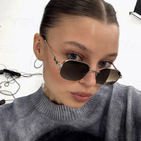 1/3pcs Fashion Rectangle Sunglasses Women UV400 Thread Design Metal Frame Sun Glasses Trendy Punk Style Black Gold Shade Unisex