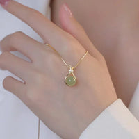 Fashion Chinese Style Blessing Bag Pendant Zircon Round Jadeite Green Imitation of Hotan Jade Chain Choker Women Necklaces